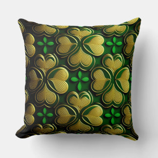 PRETTY GREEN & GOLD IRISH CELTIC KNOTS CUSHION