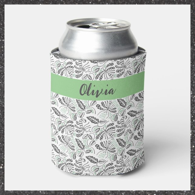 Pretty Green Grey Summertime Batik Can Cooler (So pretty for summertime!)