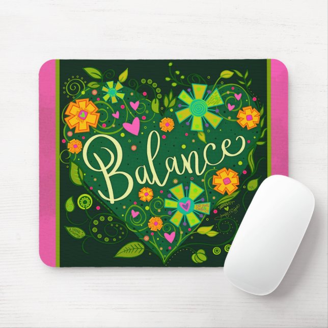 Pretty Green Heart Inspiring Balance Inspirivity Mouse Pad (With Mouse)