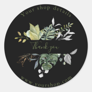 Pretty green leaves, shop thank you sticker