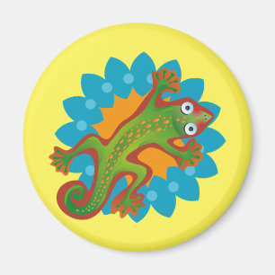 Pretty green lizard on flower, lizard magnet
