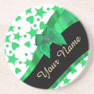 Pretty green modern spotted pattern coaster