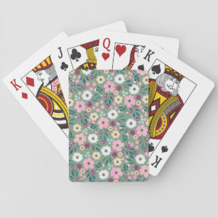 Pretty Green Pink flowers Botanical Playing Cards