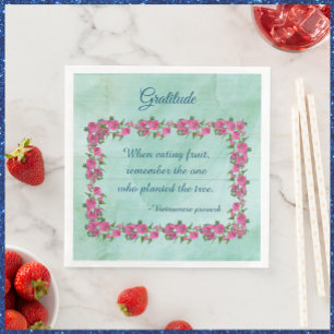 Pretty Green & Pink Roses Gratitude Napkin