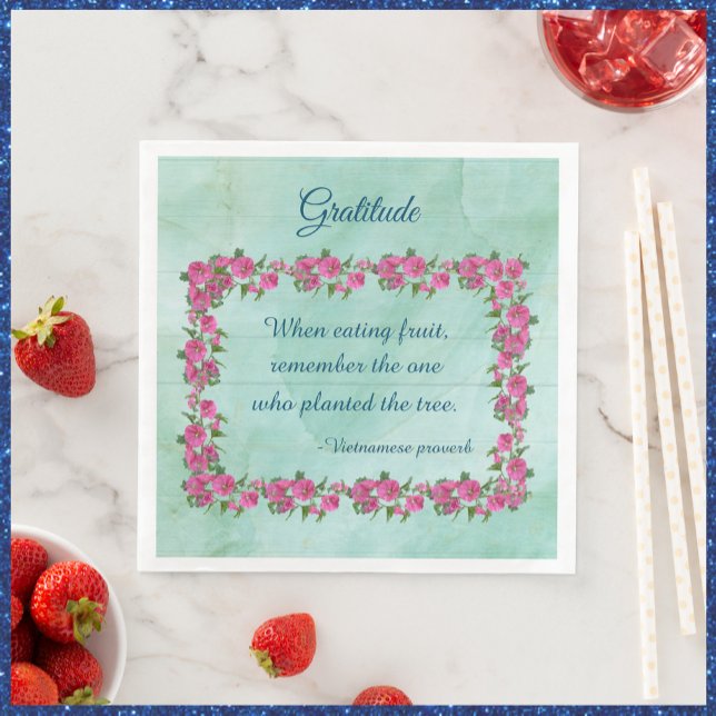 Pretty Green & Pink Roses Gratitude Napkin (Creator Uploaded)