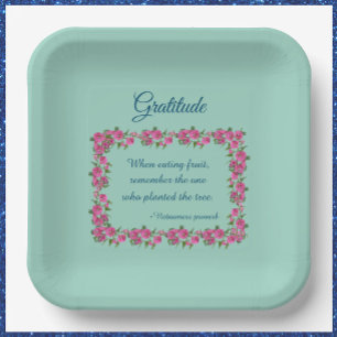 Pretty Green & Pink Roses Gratitude Paper Plate