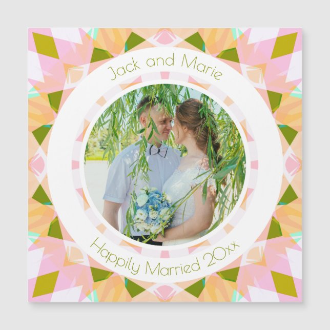 Pretty Green Pink Wedding Keepsake Photo Gift (Front)