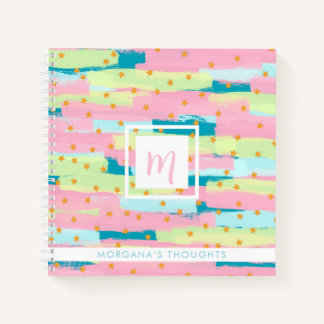 Pretty Green, Pink, Yellow, Gold  Monogram Square Notebook