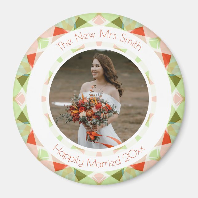 Pretty Green Red Wedding Keepsake Photo Gift Magnet (Front)