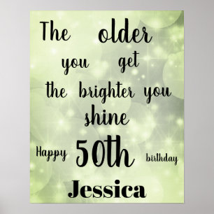 Pretty Green sparkle 50th Birthday Name Poster