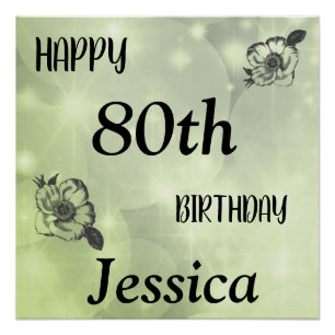 Pretty Green sparkle Happy 80th Birthday Poster