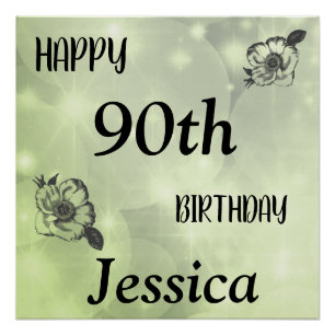 Pretty Green sparkle Happy 90th Birthday Poster