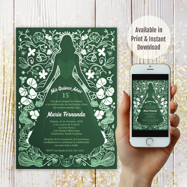 Pretty Green verde Mis Quince Años Quinceañera  Invitation (Creator Uploaded)