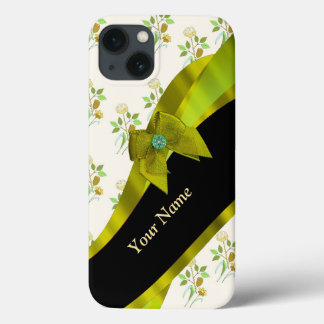 Pretty green vintage floral flower pattern iPhone 13 case