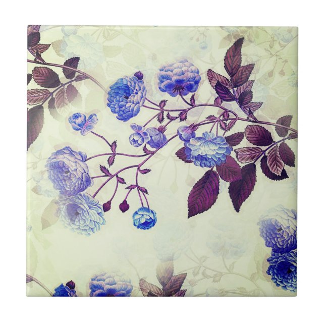 Pretty Green w/ Purple Floral Print Tile (Front)