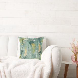 Pretty Green Watercolor Meadows Cushion