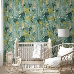 Pretty Green Watercolor Meadows Wallpaper
