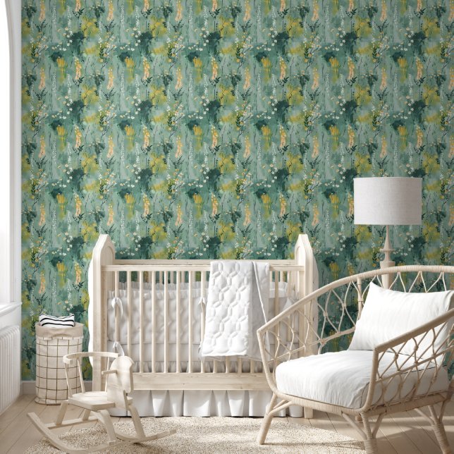Pretty Green Watercolor Meadows Wallpaper (Kids)