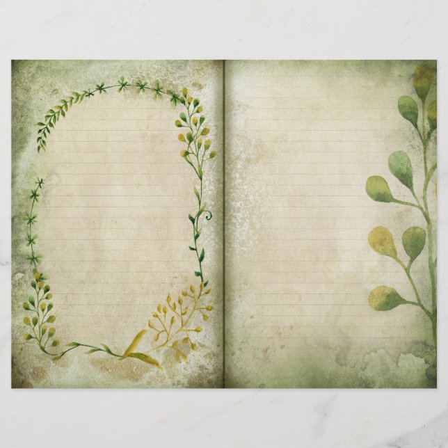Pretty Green Watercolour Foliage Journal Page (Front)