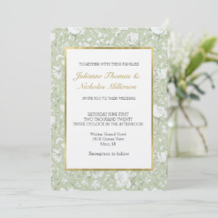 Pretty Green White Romantic Floral Wedding Invitation