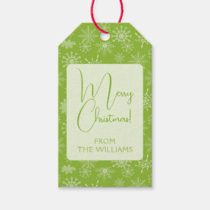 Pretty Green White Snowflakes Christmas Holiday Gift Tags