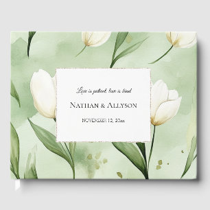Pretty Green White Tulip Flowers Wedding Guest Book