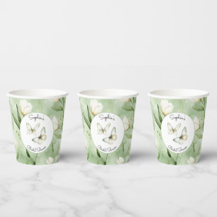 Pretty Green White Tulips Bridal Shower Paper Cups
