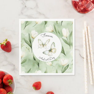Pretty Green White Tulips Wedding Napkin