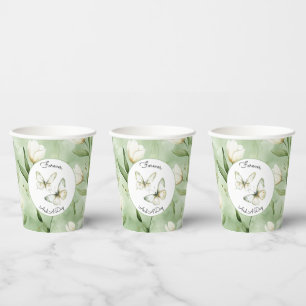 Pretty Green White Tulips Wedding Paper Cups