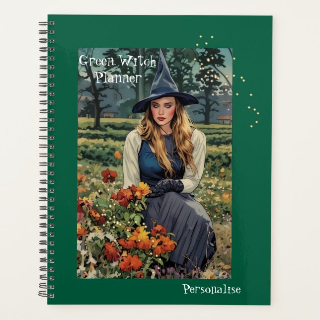 Pretty Green Witch Floral Personalised Journal  Planner (Front)
