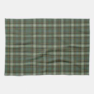Pretty Green Yellow Plaid Design Tea Towel