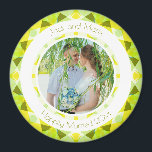 Pretty Green Yellow Wedding Keepsake Photo Gift Magnet<br><div class="desc">Pretty Green and Yellow Wedding Keepsake Photo Gift Magnets. In spring and summer colors of lime green and sunny lemon yellow. A springtime and summertime modern geometric pattern round border surrounds the picture in the middle. Replace the photo on this budget friendly fridge magnet with a picture of your own...</div>
