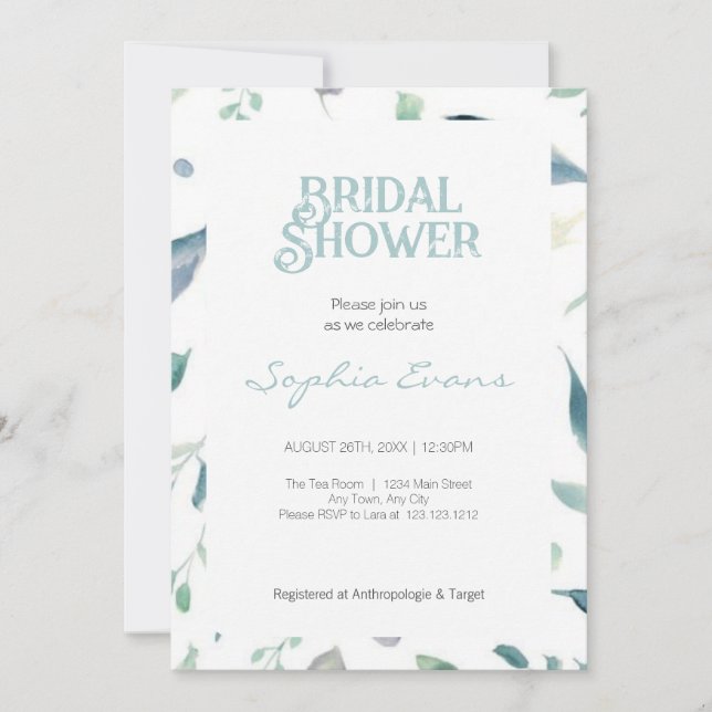 Pretty Greenery Border White Bridal Shower Invitation (Front)