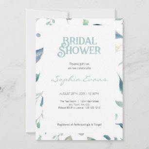 Pretty Greenery Border White Bridal Shower Invitation
