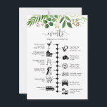 Pretty Greenery Wedding Guest Itinerary  Advice Card<br><div class="desc">A greenery wedding itinerary and welcome card with a watercolor foliage illustration. Using pictogram icons, let your guests know of your itinerary for your big day & ensure no one misses out on any of your agenda during the whole event. With a welcome message on the front these are perfect...</div>