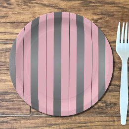 Pretty grey and pink lined paper plates