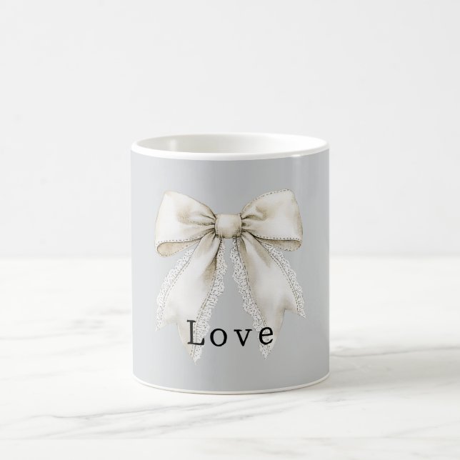 Pretty Grey Faux Lace White Bow   Coffee Mug (Center)