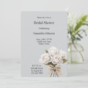 Pretty Grey Faux Lace White Floral Bridal Shower Invitation