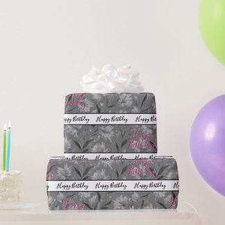 Pretty Grey Floral Wrapping Paper