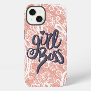 Pretty, grey Girl Boss, on pink and white lace Unc iPhone 13 Case