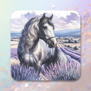 Pretty Grey Horse Standing in Lavender Square Sticker