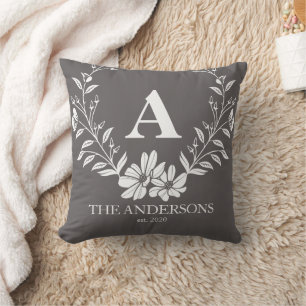 Pretty Grey Personalised Initial Monogram Cushion