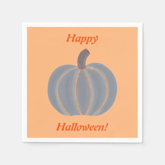 Pretty Grey Pumpkin Orange Lights Halloween Napkin (Front)