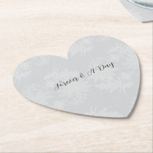 Pretty Grey White Floral Faux Lace Wedding Paper Coaster
