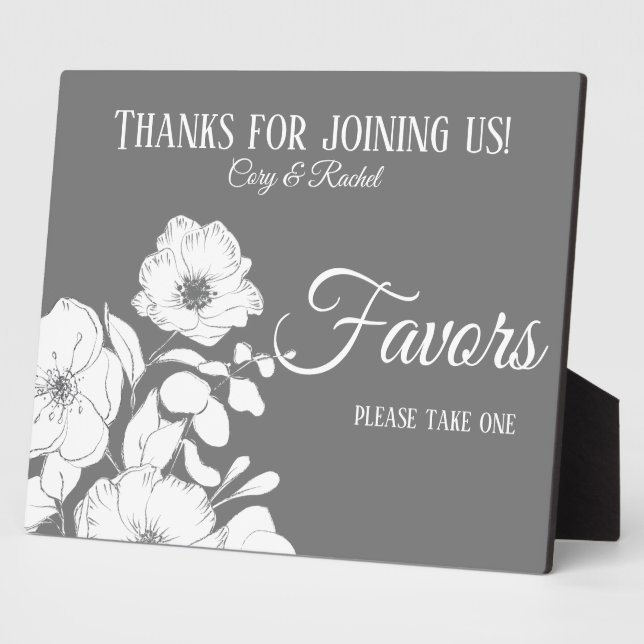 Pretty Grey with White Floral Wedding Favours  Plaque (Side)