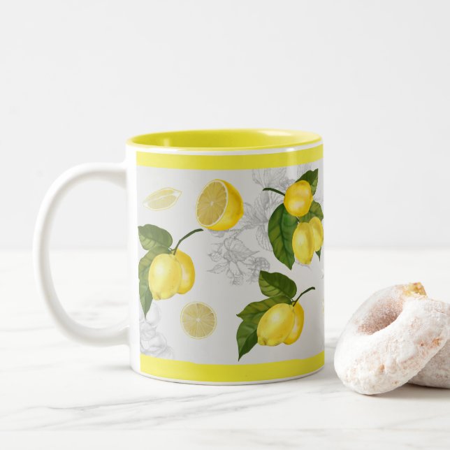 Pretty Grey & Yellow Lemon Mug (With Donut)