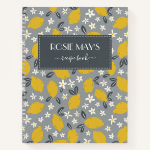 Pretty Grey Yellow Lemon Pattern Recipe Book