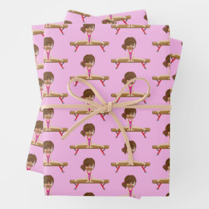 Pretty Gymnastics Girl Custom Kids Face Photo Wrapping Paper Sheet