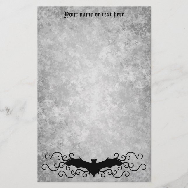 Pretty Halloween bat with your name grungy Stationery (Front)