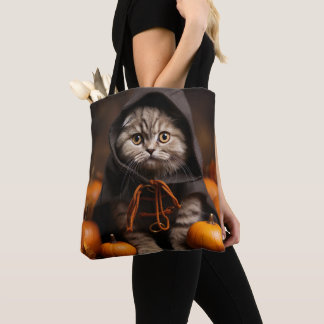 PRETTY HALLOWEEN BROWN TABBY KITTEN CAT TOTE BAG